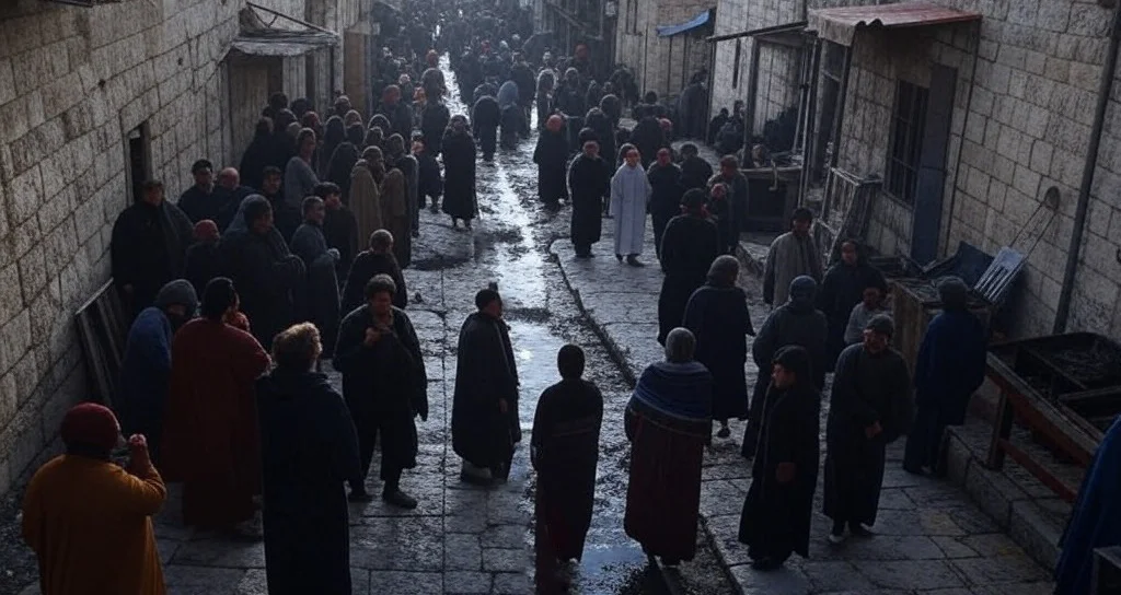 Ένας πολυσύχναστος και βρώμικος δρόμος στην αρχαία Μέση Ανατολή.